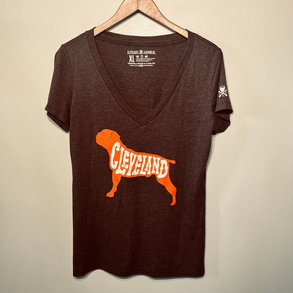 Cleveland Clothing Co Browns Football Orange Dog Deep V Neck Cotton T Shirt XL - Picture 1 of 5
